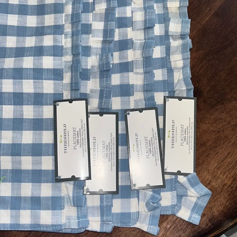 Set (4) Custom Easter 14” by 19” Cotton Easter Blue Gingham Placemats